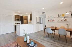Los Angeles apartment for rent - a kitchen and dining room with a table and chairs