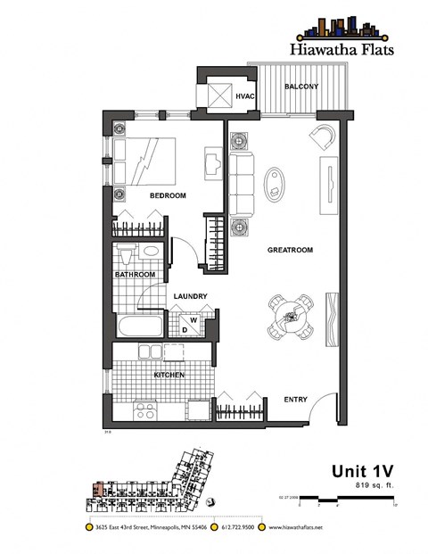Floor plan for 1 bed, 1 bath, 817 sqft