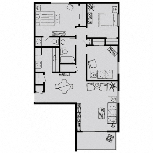 Floor plan for 3 beds, 1.5 baths, 1046 sqft