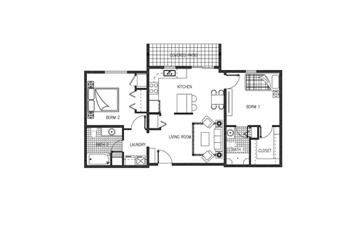 Floor plan for 2 beds, 2 baths, 903 sqft