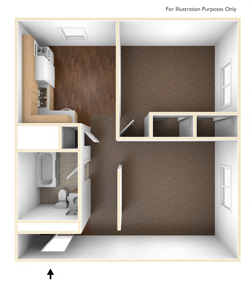 Floor plan for 1 bed, 1 bath, 712 sqft