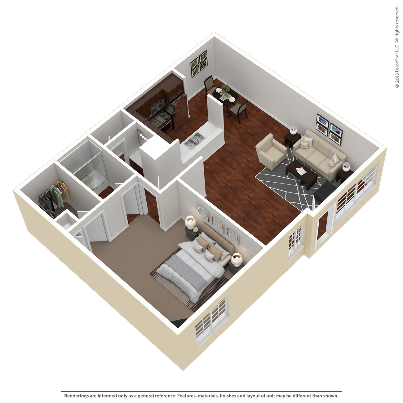 Floor plan for 1 bed, 1 bath, 828 sqft