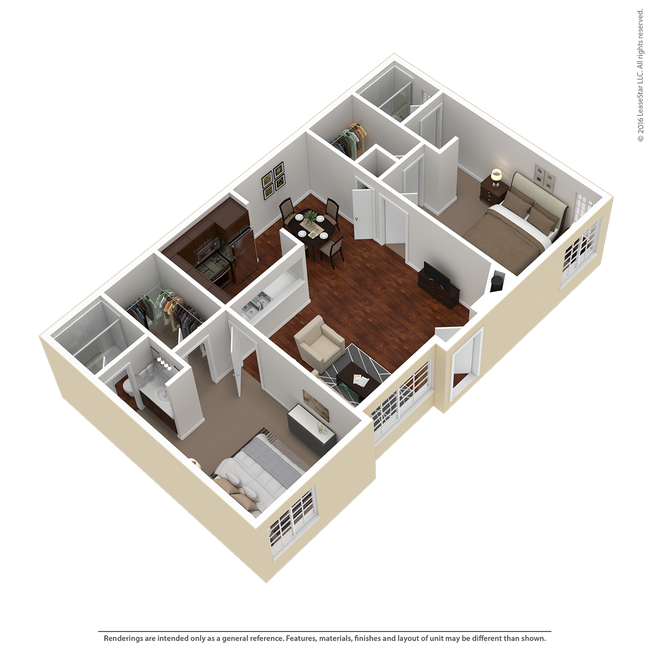 Floor plan for 2 beds, 2 baths, 928 sqft