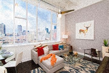 Philadelphia apartment for rent - a living room filled with furniture and a large window