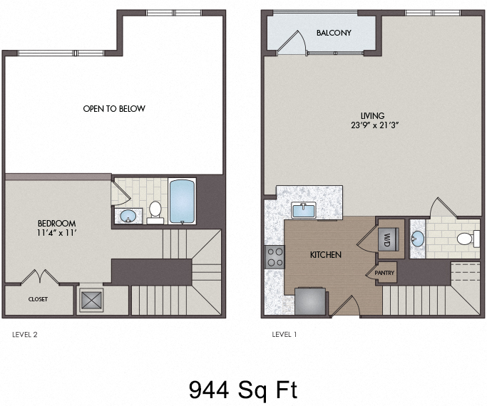 Floor plan for 1 bed, 1 bath, 1124 sqft