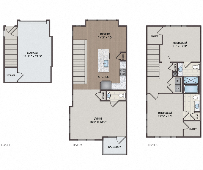 Floor plan for 2 beds, 2 baths, 1475 sqft