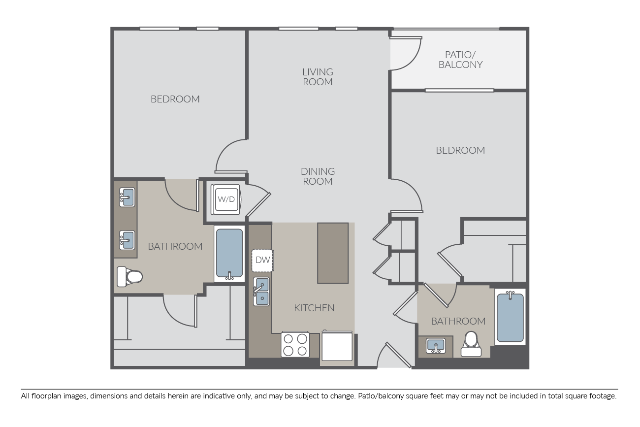 Floor plan for 2 beds, 2 baths, 1135 sqft