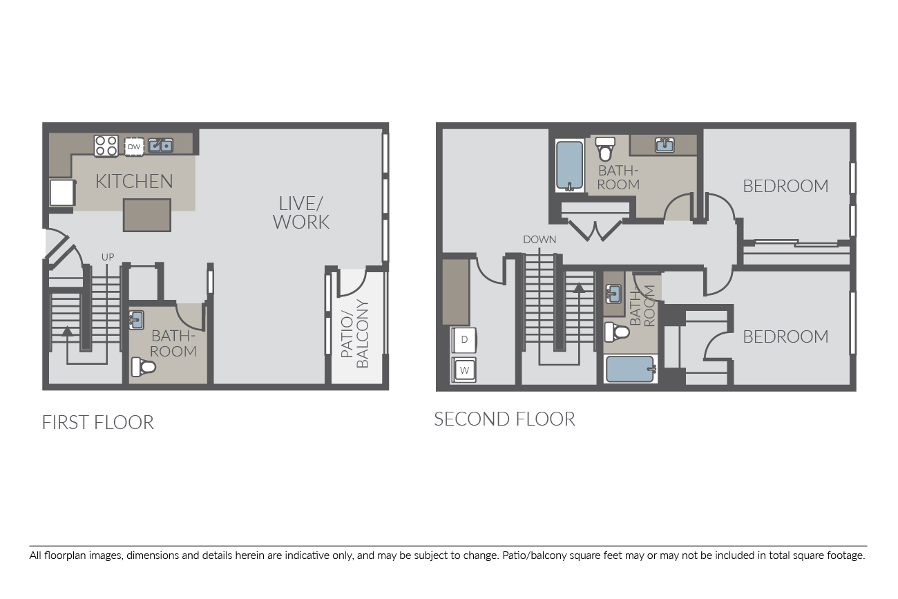 Floor plan for 2 beds, 2.5 baths, 1630 sqft
