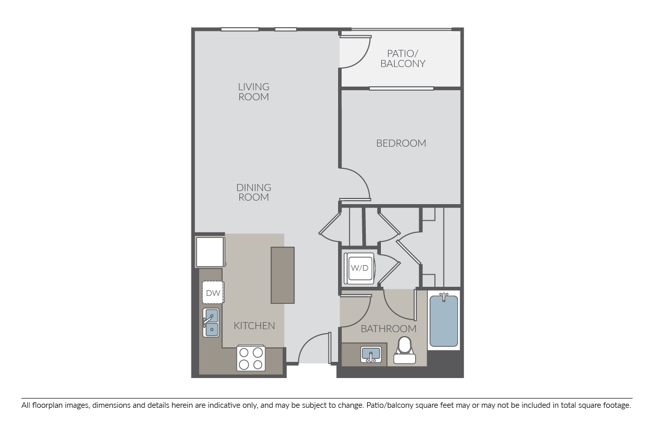 Floor plan for 1 bed, 1 bath, 760 sqft