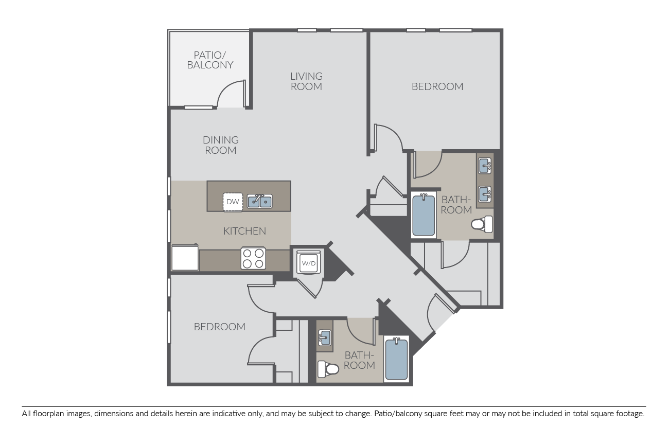 Floor plan for 2 beds, 2 baths, 1239 sqft