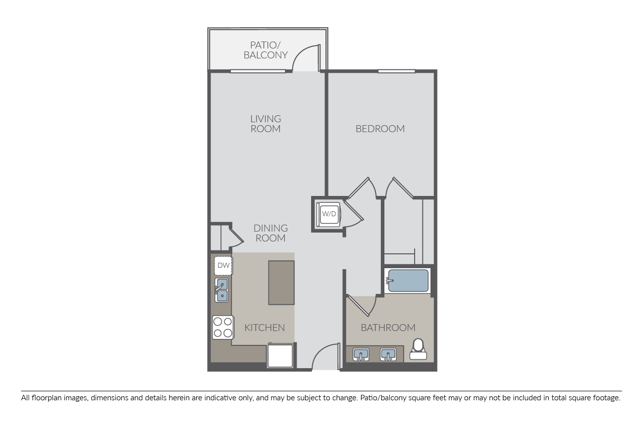 Floor plan for 1 bed, 1 bath, 825 sqft