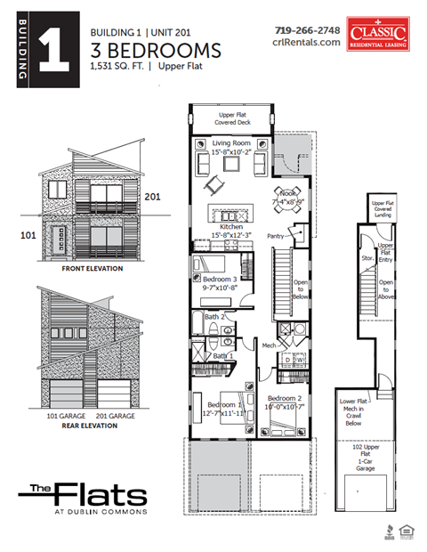 Floor plan for 3 beds, 2 baths, 1531 sqft