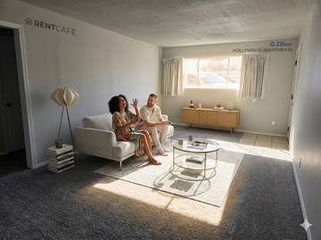 Tulsa apartment for rent - Two people sitting on a couch in a living room.