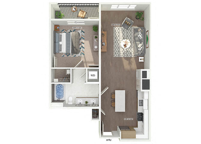 Floor plan for 1 bed, 1 bath, 815 sqft