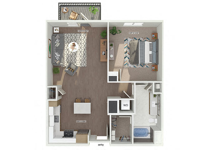 Floor plan for 1 bed, 1 bath, 846 sqft
