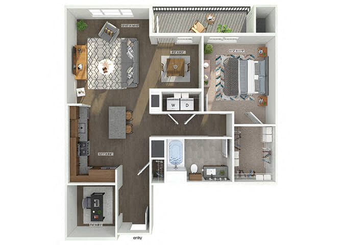 Floor plan for 1 bed, 1 bath, 958 sqft