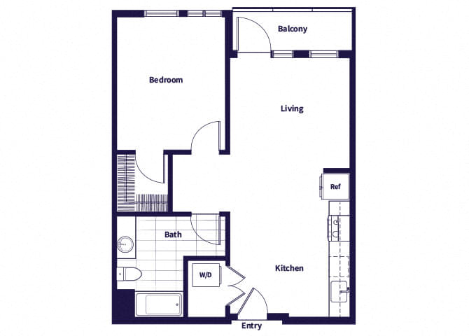 Floor plan for 1 bed, 1 bath, 690 sqft