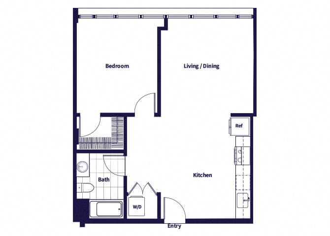 Floor plan for 1 bed, 1 bath, 746 sqft