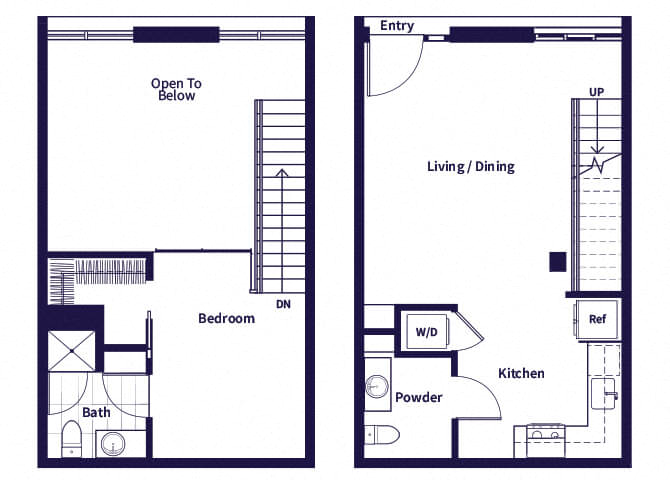 Floor plan for 1 bed, 1.5 baths, 758 sqft