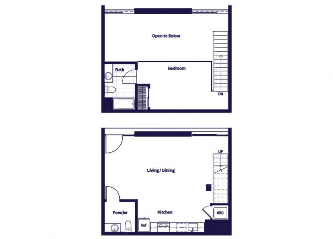 Floor plan for 1 bed, 1.5 baths, 850 sqft
