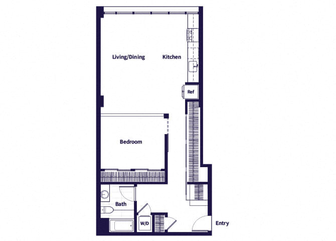Floor plan for 1 bed, 1 bath, 876 sqft