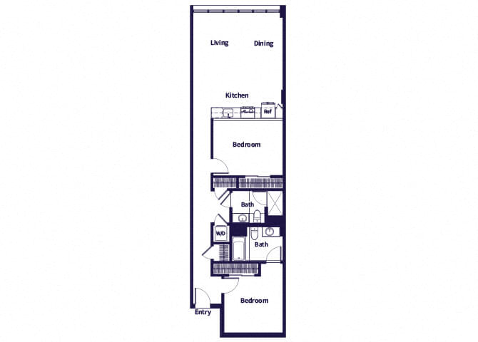 Floor plan for 2 beds, 2 baths, 1111 sqft