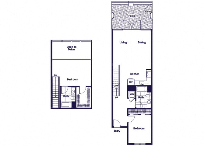 Floor plan for 2 beds, 2 baths, 1240 sqft