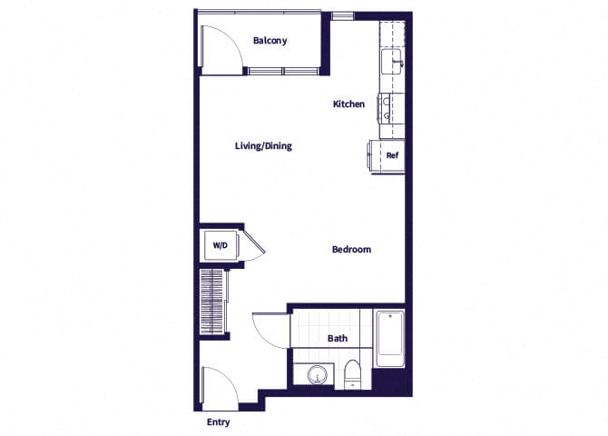 Floor plan for studio, 1 bath, 544 sqft