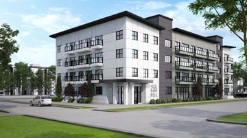 Winnipeg apartment for rent - a rendering of a four story apartment building with a car parked in front of it