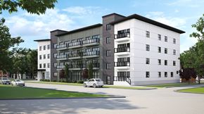 Winnipeg apartment for rent - a rendering of a new apartment building on the corner of a street