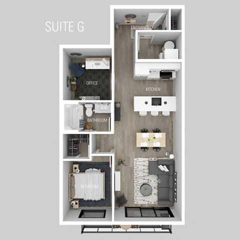 Floor plan for 2 beds, 1 bath, 857 sqft