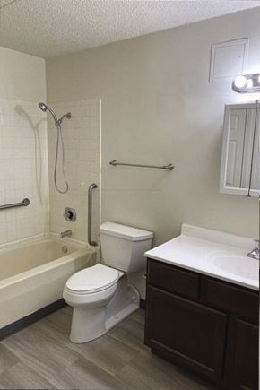 Kokomo apartment for rent - a bathroom with a toilet and a tub and a sink