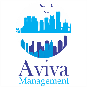 Macon apartment for rent - A logo with a city skyline and the words "Aviva Management" in blue.