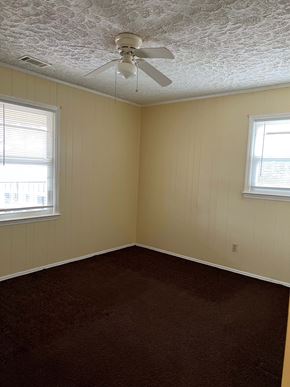 Forsyth apartment for rent - A room with a ceiling fan and two windows.