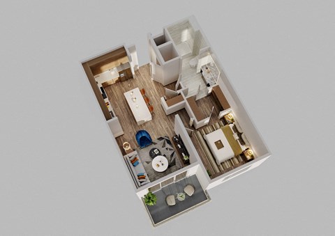 Floor plan for 1 bed, 1 bath, 754 sqft
