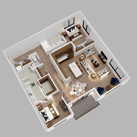Floor plan for 2 beds, 2.5 baths, 1487 sqft