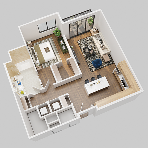 Floor plan for 1 bed, 1 bath, 862 sqft