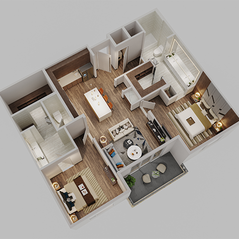 Floor plan for 2 beds, 2 baths, 1245 sqft