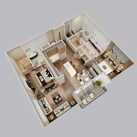 Floor plan for 2 beds, 2 baths, 1205 sqft