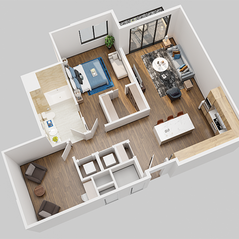 Floor plan for 1 bed, 1 bath, 1009 sqft