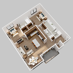 Blue Springs apartment for rent - an overhead view of a 3d floor plan of a house