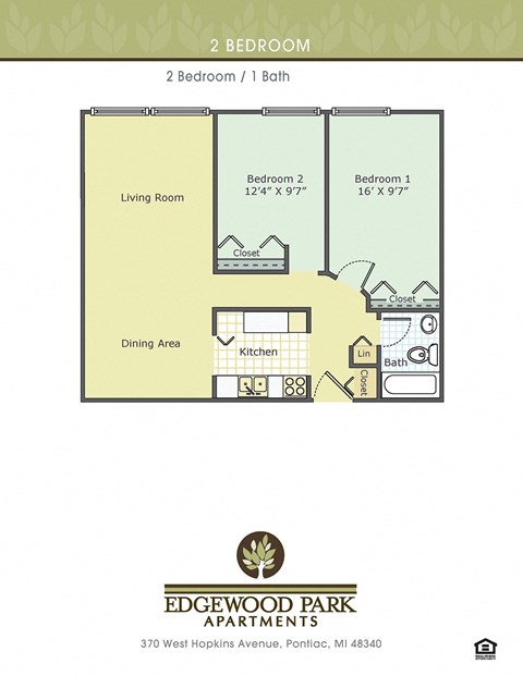 Floor plan for 2 beds, 1 bath, 800 sqft