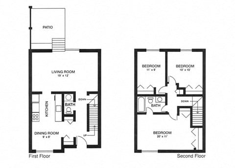 Floor plan for 3 beds, 1.5 baths, 1170 sqft