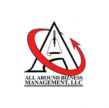 Phila apartment for rent - A logo for All Around Bizness Management, LLC featuring a red circular arrow and a black and white scale.