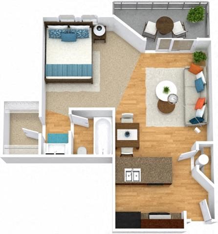 Floor plan for studio, 1 bath, 545 sqft