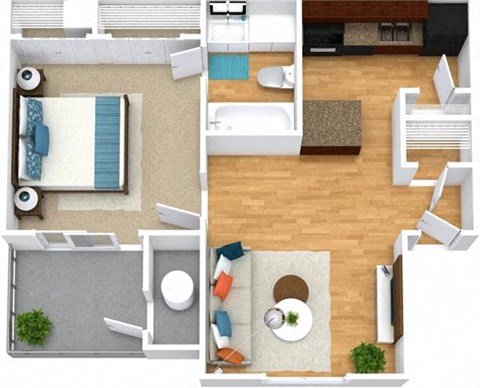 Floor plan for 1 bed, 1 bath, 610 sqft