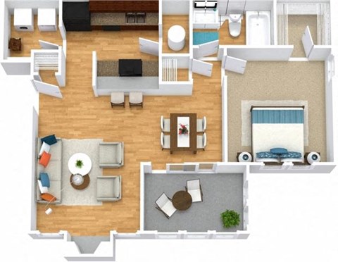 Floor plan for 1 bed, 1 bath, 840 sqft