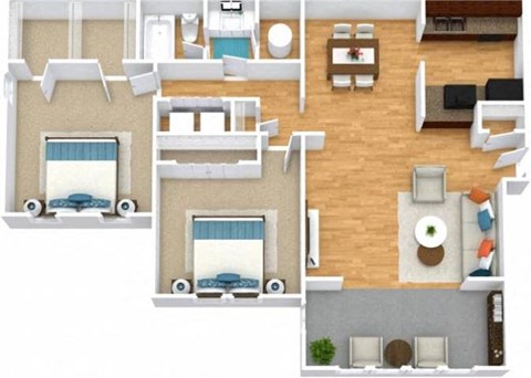 Floor plan for 2 beds, 1 bath, 1100 sqft