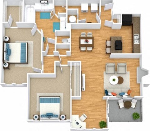 Floor plan for 2 beds, 1 bath, 1290 sqft