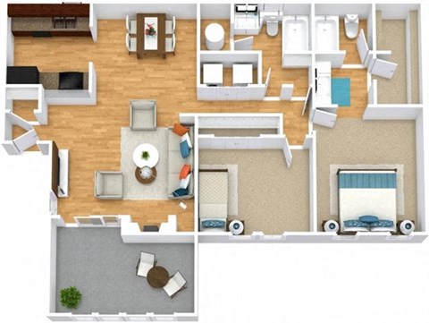 Floor plan for 2 beds, 2 baths, 1210 sqft